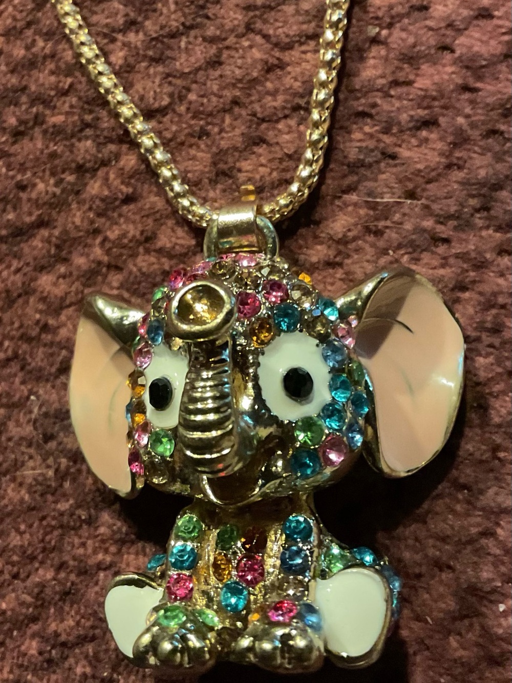 Betsey Johnson Gold-Tone Multicolor Jeweled Elephant Pendant Necklace